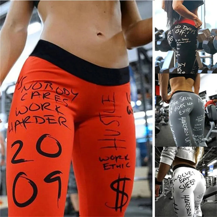 Women Letter Printing Leggings Workout High Waist Push Up Fitness Leggings.