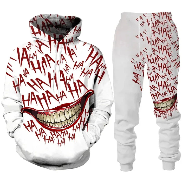 Hoodie & Pants Set Unisex Personality Streetwear Interesting Trends HAHAHA Big Mouth Pattern Tracksuit Set